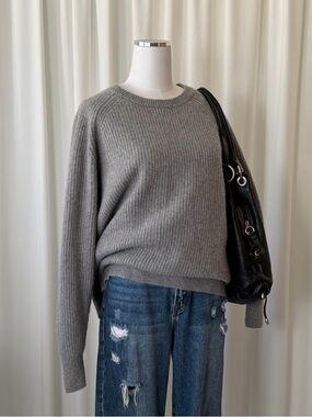 J.Crew Ribbed 100% Cashmere Oversized Crewneck Sweater Grey XL.
